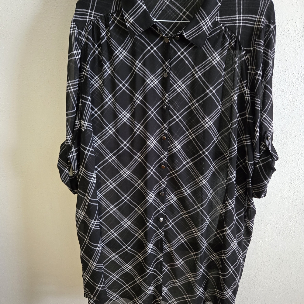Torrid Black and White Sheer Button Down Shirt